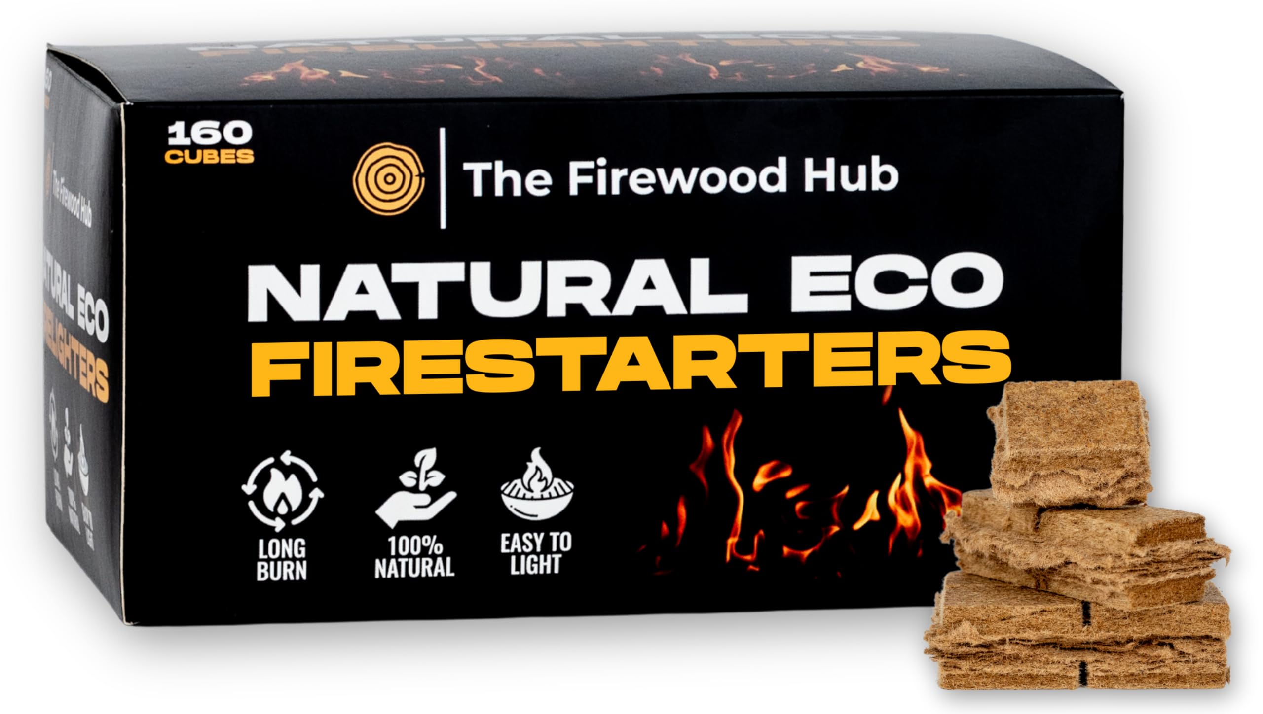 160 Eco-Friendly Natural Wood Fire Starters - Sustainable Wood Fiber Firestarter Perfect for Wood Stoves, Fire Pits, Pizza Ovens, Charcoal and Barbecue Fires