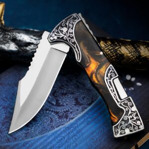 VALHALLA Pocket Folding Knife, Sharp Blade Pocket Knife with Back Lock, Cool EDC Pocket Knife For Men Collector Outdoor Camping Hiking