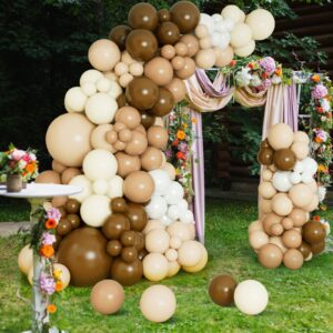 DBKL Brown Balloon Garland Arch Kit with Different Size Nude Coffee Brown Ivory White Boho Tan Neutral Balloons for Woodland Teddy Bear Baby Shower Jungle Safari Birthday Party Decorations