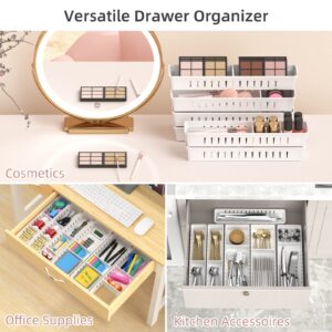 Pluspace 6 PCS Drawer Organizer Set, Bathroom Vanity Drawer Organizer Trays with Dividers Adjustable, Versatile Storage Bins for Makeup Plastic Desk Drawer Organizer for Closet Kitchen Utensil