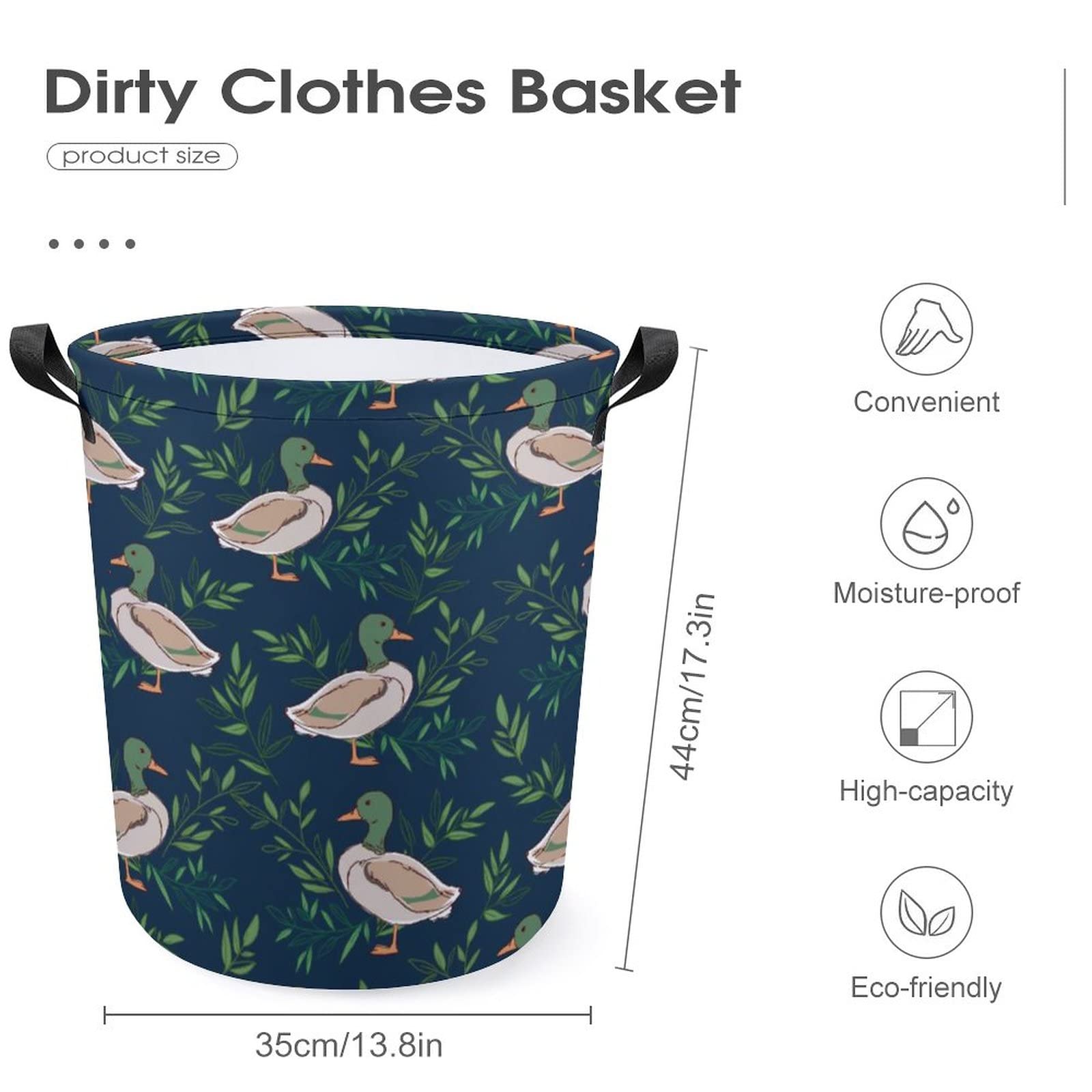 KiuLoam Cute Farm Animal Mallard Duck Laundry Baskets, Large Storage Basket Collapsible Organizer Bin Laundry Hamper for Nursery Clothes Toys