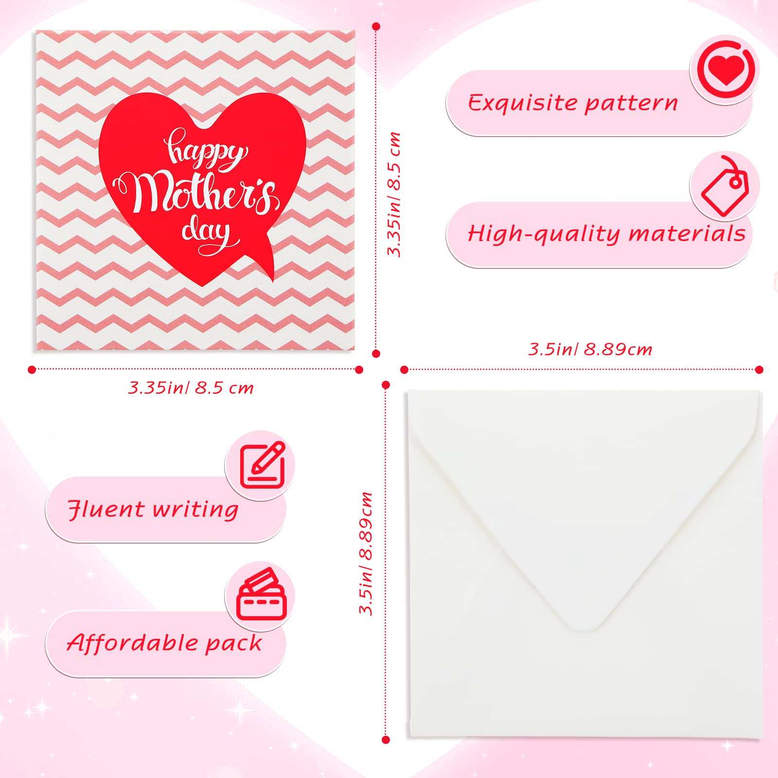 Faccito 24 Sets Mother's Day Card with Envelopes 3.35 x 3.35 Inch 6 Assorted Happy Mother's Day Loving Small Note Card Mother Birthday Card Mother Greeting Cards for Mother's Day Birthday Gifts