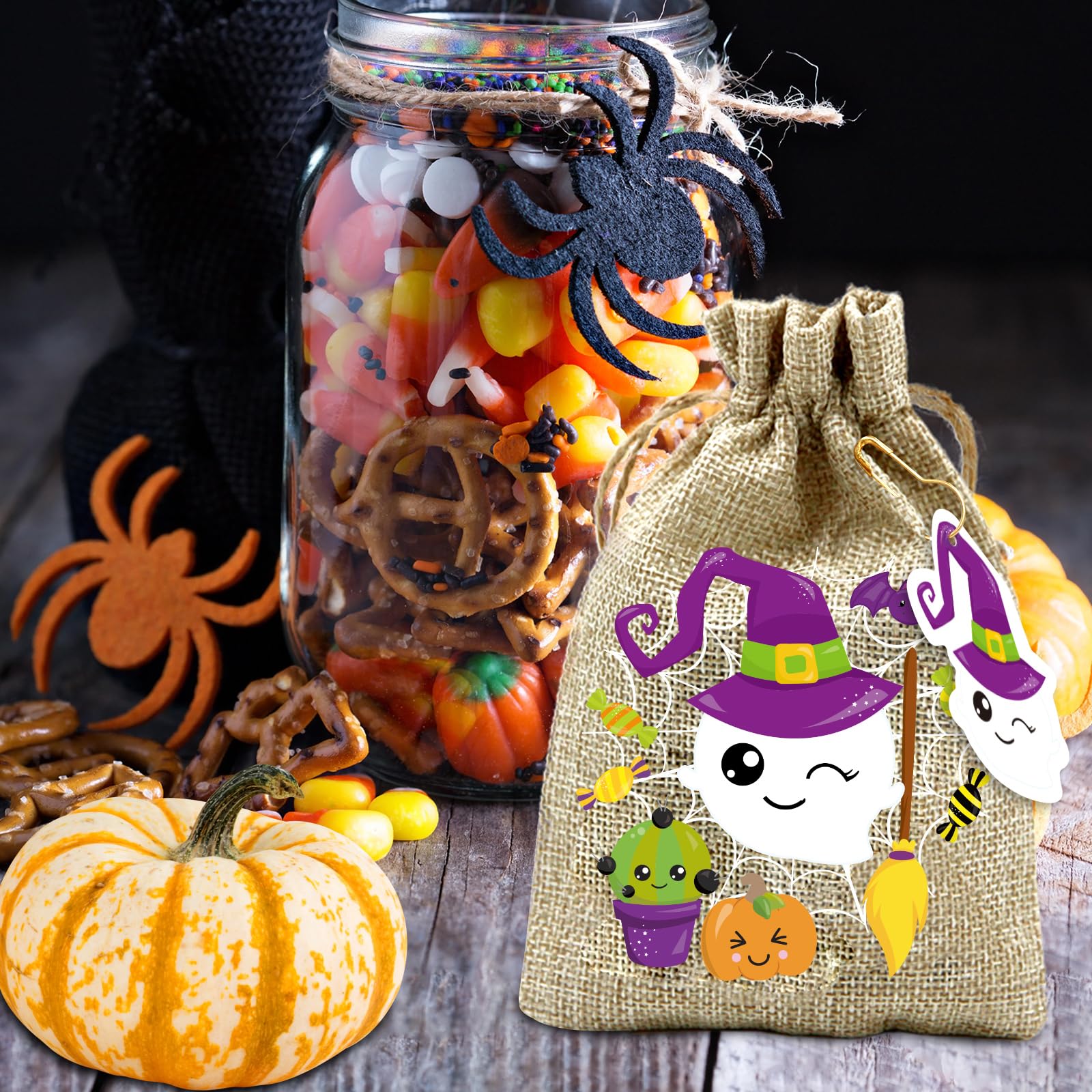 WorldBazaar Halloween Burlap Candy Bags 24PCS Halloween Burlap Treat Bags 4“ X 6” Halloween Linen Goodie Bags Wrapping Decorative Bags for Halloween Party Favors