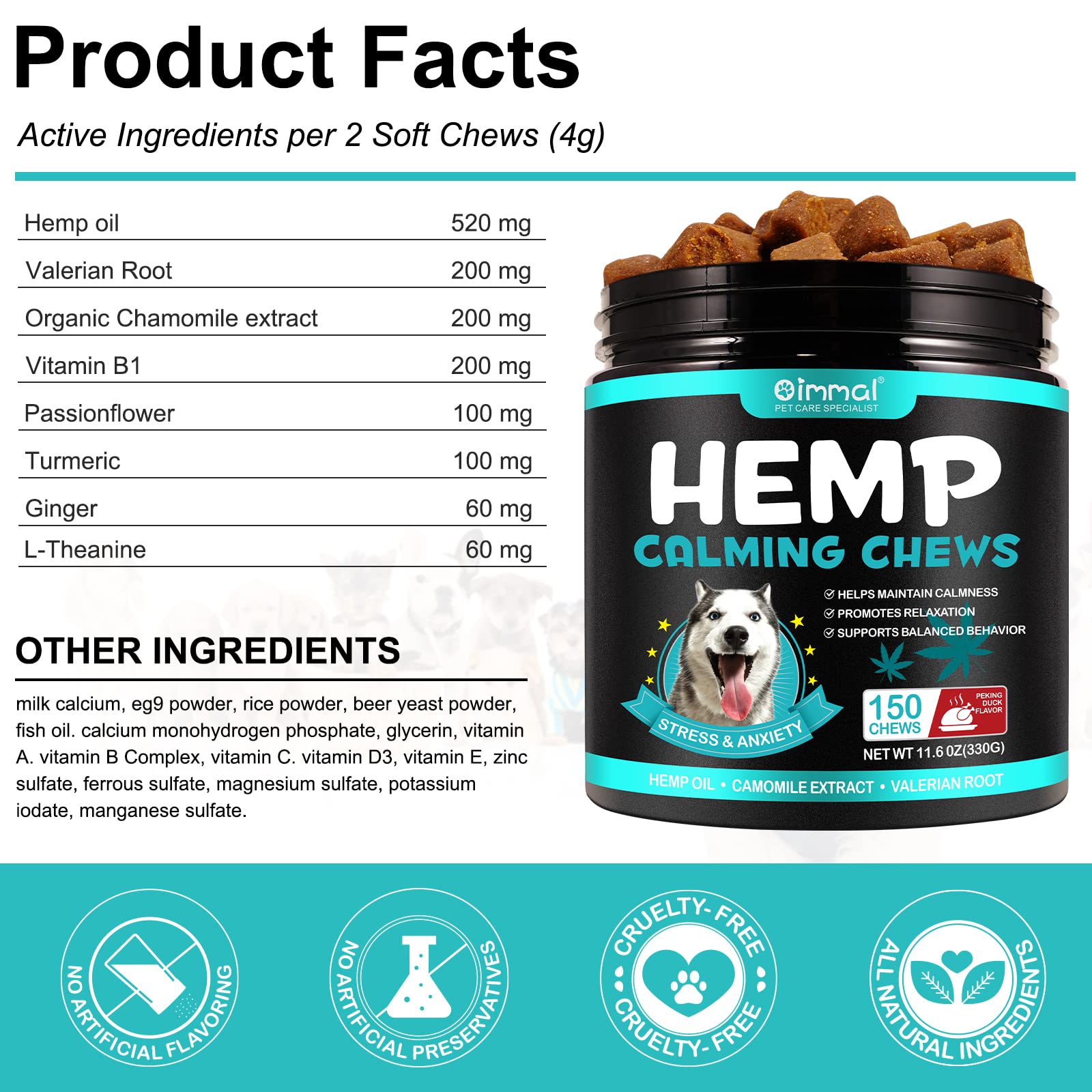 Hemp Calming Chews for Dogs 150 Count (11.6 oz), Dog Calming Treats, Helps with Dog Anxiety, Separation, Barking, Stress Relief, Melatonin for Dogs, Sleep Calming Aid, for All Breeds & Sizes