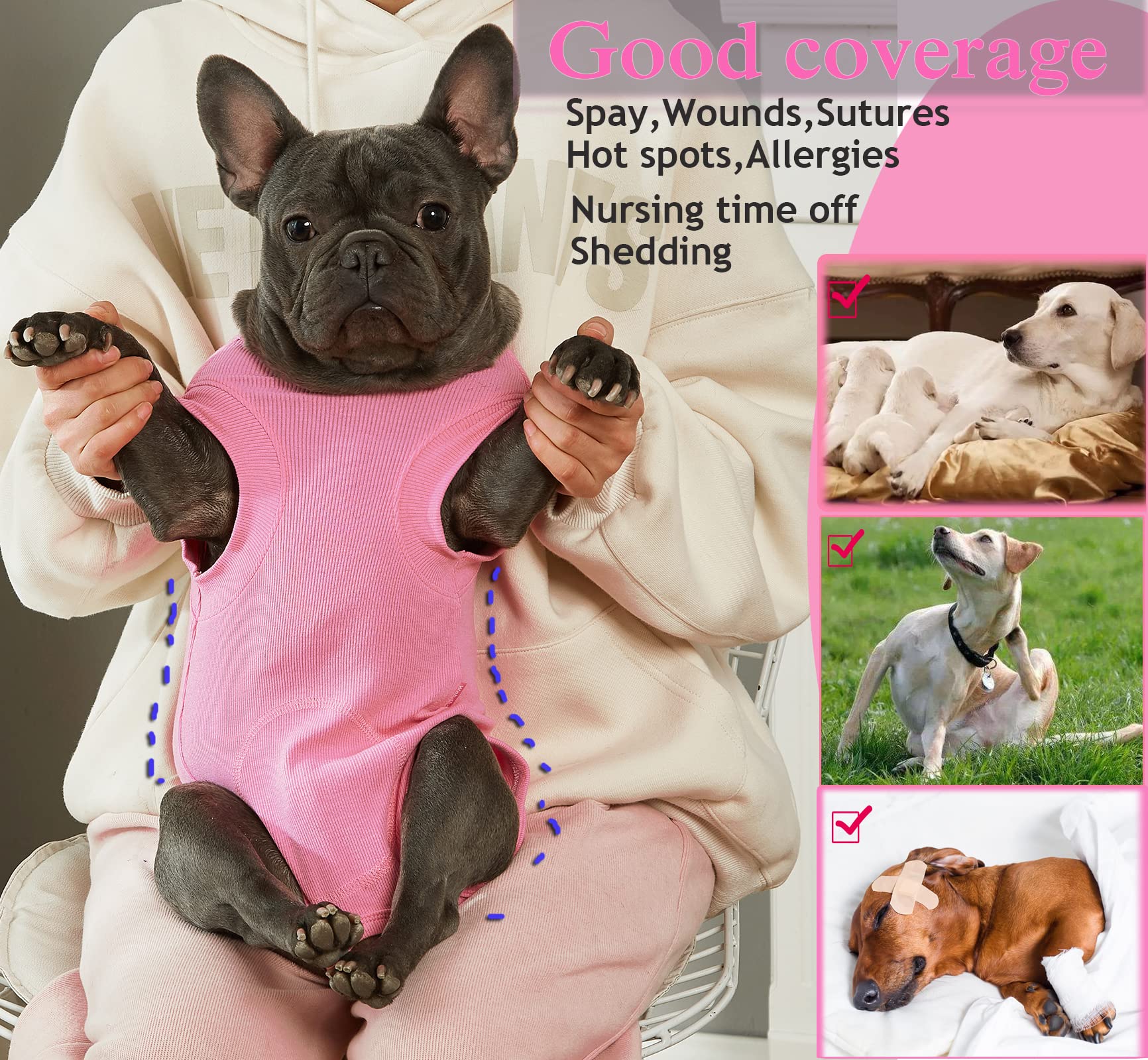 Wabdhaly Dog Surgery Recovery Suit for Female Spay,Puppy Surgical Recovery Zip Up Suit,Anti-Licking Bodysuit for Abdominal Wounds,Cone Alternative Recovery Blank Suit for Dogs