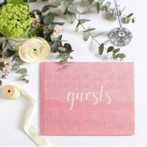 Velvet Wedding Guest Book with Pen and Pen Holder Wedding Reception Registry Books for Guests to Sign 7" x 10" Wedding Guestbook for Bridal Baby Shower Birthday Party, 120 Pages(Pink)