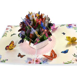 Teabug Cards Basket of Colorful Butterflies Pop Up Card, Birthday Card, Mothers Day Card, Get-Well Card, Spring and Summber Card, All Occasions