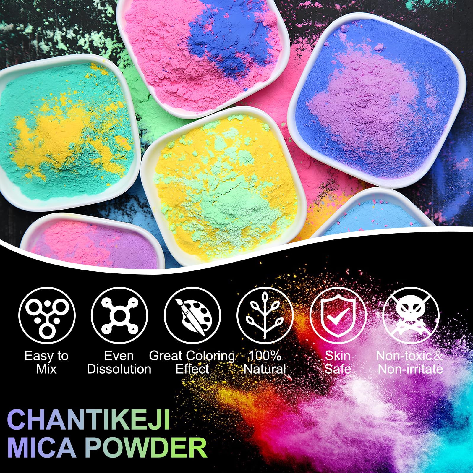 CHANGTIKEJI Mica Powder，36 Colors - 10g/Bottle of Natural Pigment Powder for Epoxy Resin，Soap Making，Candle Making,Lip Gloss,Car Freshies,Dye,Nail Polish,Bath Bombs