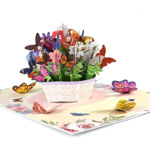 Teabug Cards Basket of Colorful Butterflies Pop Up Card, Birthday Card, Mothers Day Card, Get-Well Card, Spring and Summber Card, All Occasions