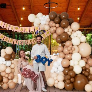 DBKL Brown Balloon Garland Arch Kit with Different Size Nude Coffee Brown Ivory White Boho Tan Neutral Balloons for Woodland Teddy Bear Baby Shower Jungle Safari Birthday Party Decorations