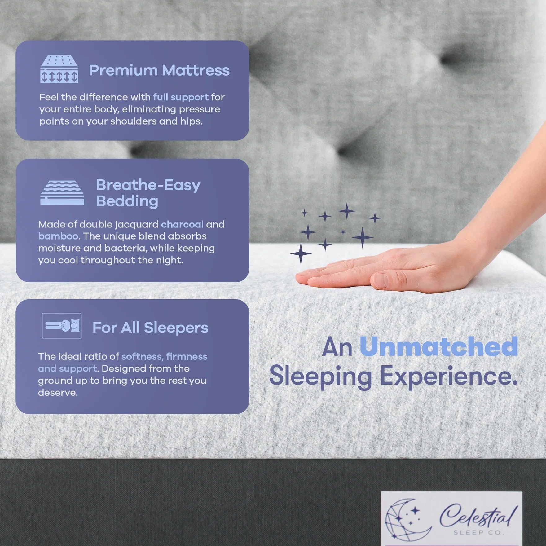 Celestial Sleep Gel Memory Foam Mattress in a Box, Made in The USA, CertiPUR-US Bed, 10 inch Medium - Split King