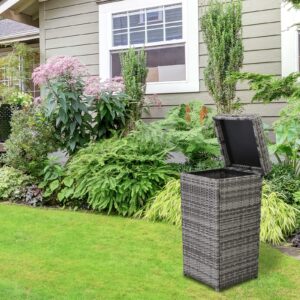 Outdoor Backyard Wicker Trash Can with Lid PE Rattan Steel Frame Waste Basket Trash Bin for Patio, Backyard, Lawn, Porch, Deck and Indoor Kitchen, Bathroom 31 Inch Tall Trash Can 24 Gallon Gary