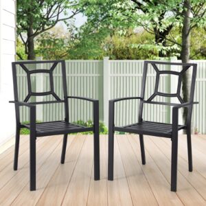 aecojoy metal dining chairs, 2 pieces outdoor patio dining chairs with armrest, stackable arm chairs with heavy-duty e-coating metal frame for balcony, garden, set of 2, black