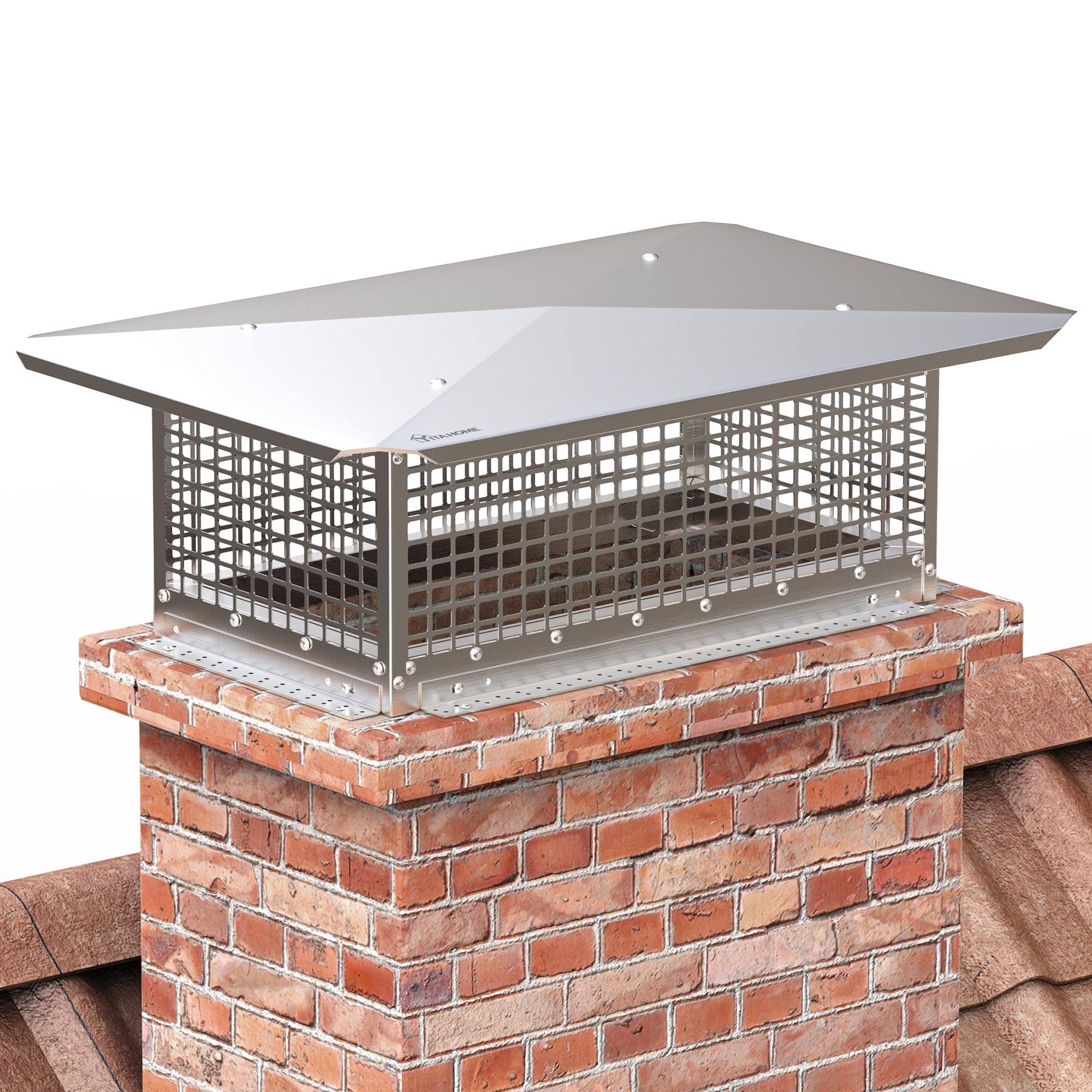 YITAHOME Chimney Cap, 13" x 24" Chimney Cover for Outside, 304 Stainless Steel Fireplace Chimney Caps with Adjustable Metal Strips, Screws & Gloves