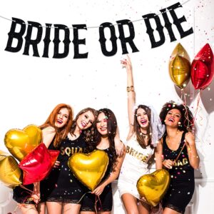 Bride or Die Banner, Spooky Bride, Halloween Bachelorette Wedding Bridal Shower Party Decorations Supplies, Black Glitter