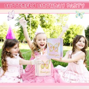 24 Pcs Butterfly Party Favors Gift Bags Goodie Treat Candy Bags Thank You for Fluttering by Paper Bags with Handles for Girls Butterfly Birthday Party Supplies Baby Shower (Glitter Style)