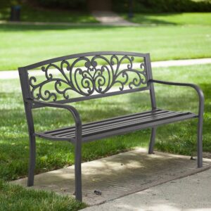 ruesleag garden bench,outdoor bench metal bench patio porch furniture with sturdy steel frame for lawn park deck black