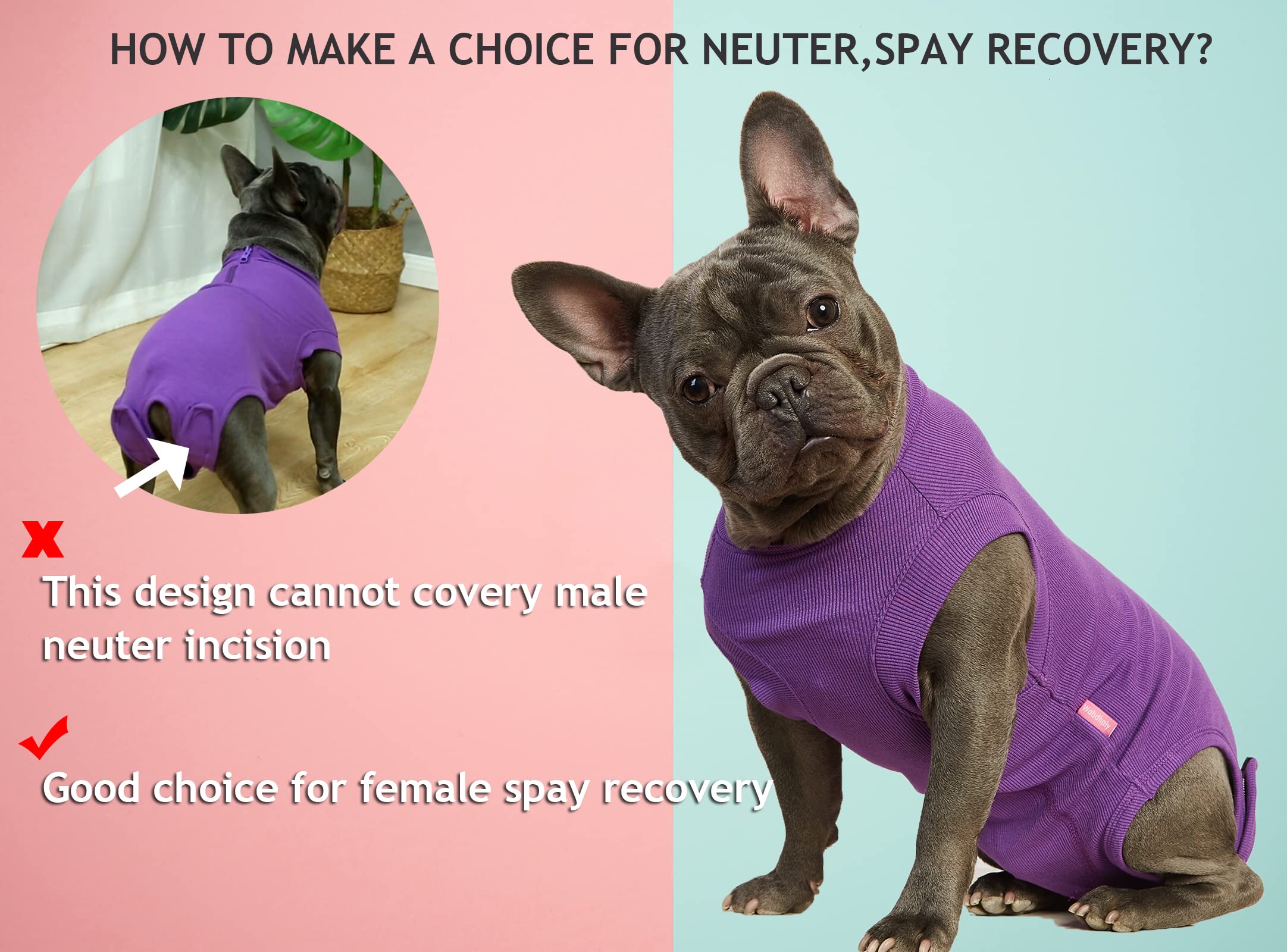 Wabdhaly Dog Surgery Recovery Suit for Female Spay,Puppy Surgical Recovery Zip Up Suit,Anti-Licking Bodysuit for Abdominal Wounds,Cone Alternative Recovery Blank Suit for Dogs