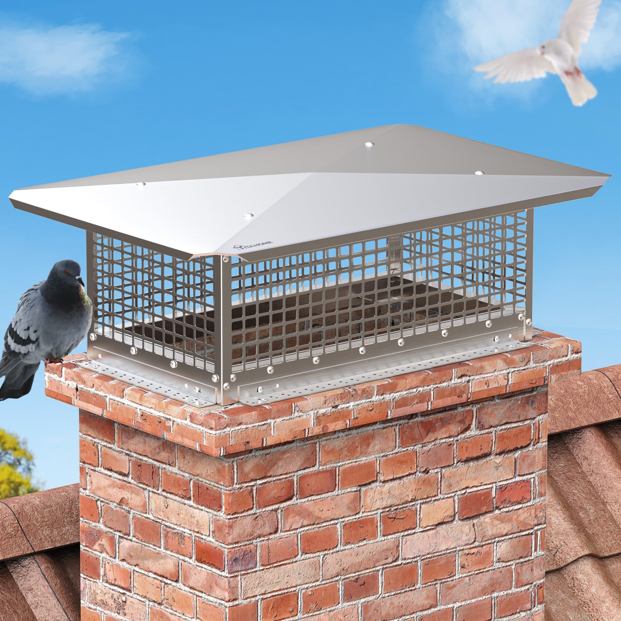 YITAHOME Chimney Cap, 13" x 24" Chimney Cover for Outside, 304 Stainless Steel Fireplace Chimney Caps with Adjustable Metal Strips, Screws & Gloves