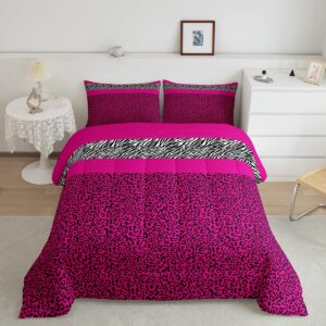 manfei pink leopard comforter set full size, black white zebra print bedding set 3pcs for kids boys girls room decor, wild animal print quilt set cheetah print duvet set with 2 pillowcases