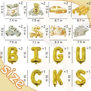 Money Party Decorations Big Bucks Balloons Gold Money Theme Hanging Swirls Dollar Bill Signs Currency Symbol Money Bag Happy Birthday Party Decorations for Adults Buchona Casino Gangster Party 31 pcs