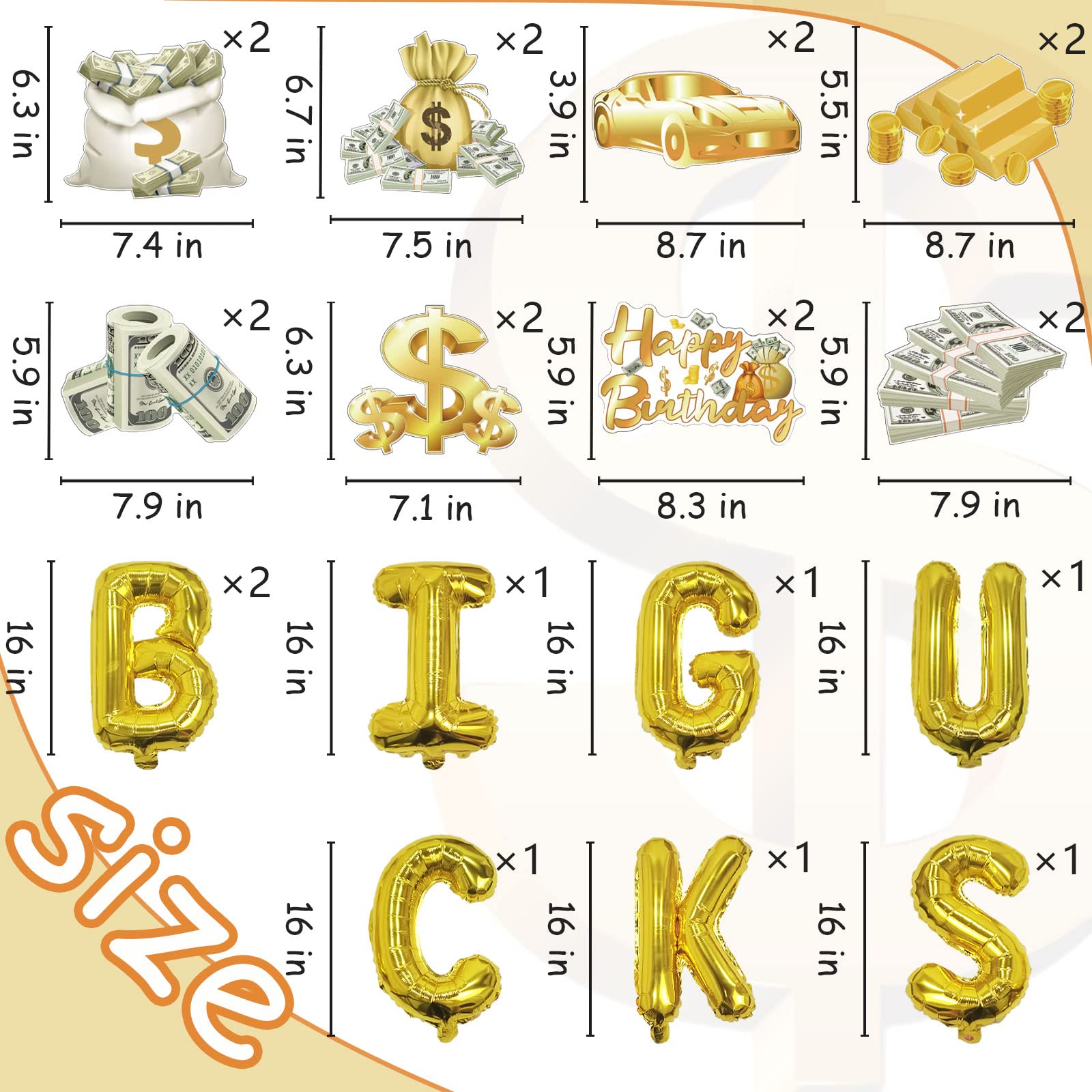 Money Party Decorations Big Bucks Balloons Gold Money Theme Hanging Swirls Dollar Bill Signs Currency Symbol Money Bag Happy Birthday Party Decorations for Adults Buchona Casino Gangster Party 31 pcs