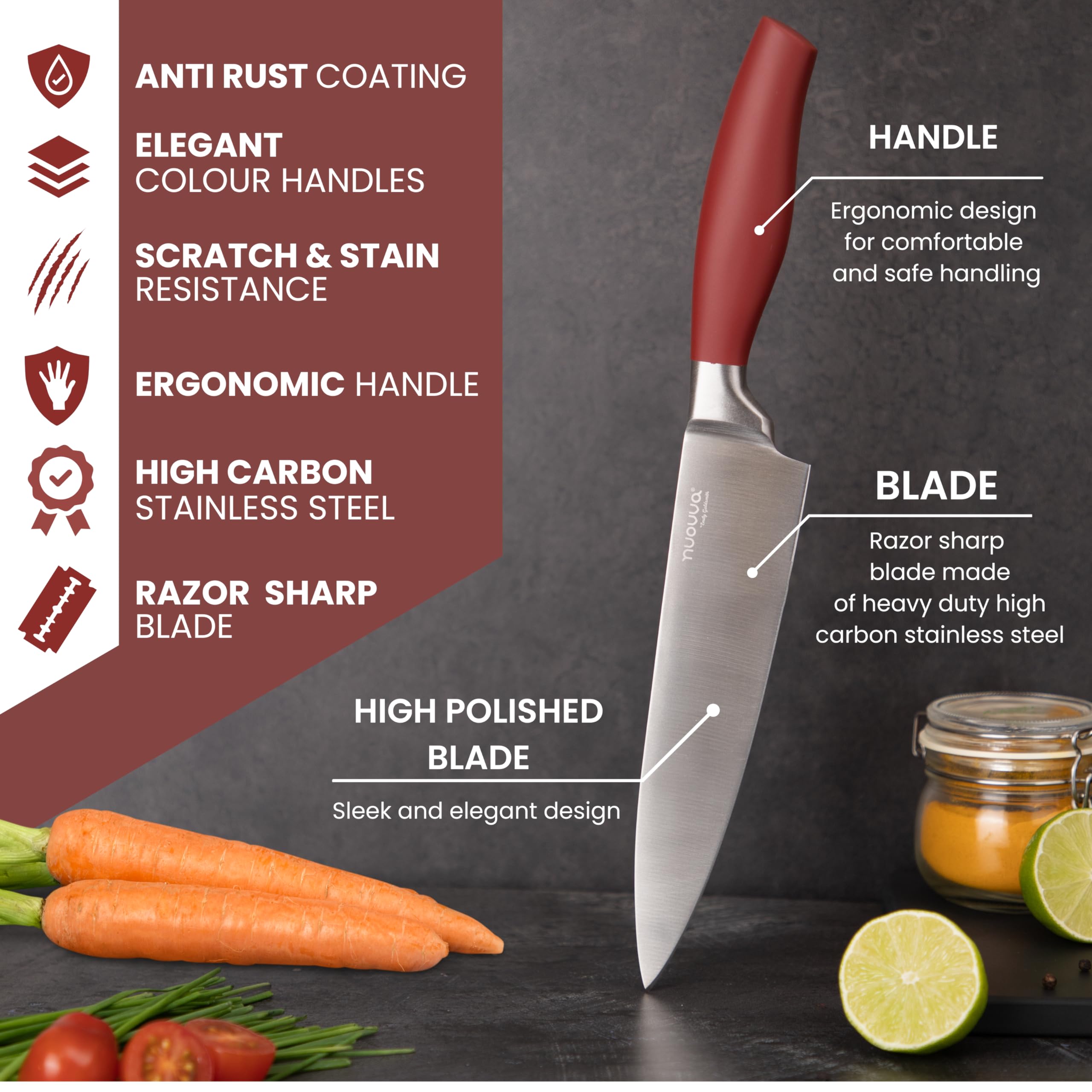 Professional Kitchen Knife Set – 7pcs Multi Colour Kitchen Knives – 360 Degree Rotating Knife Block Sharp Stainless Steel Blades – by Nuovva