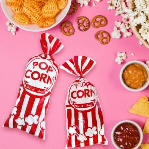 Rainmae 150 Pcs Popcorn Bags for Party, Carnival Party Treat Bags Set, 150 Pcs Cellophane Candy Bags Stripe Cookie Snack Bags with 150 Twist Ties for Christmas Circus Party Favor Supply Cupcake Bags