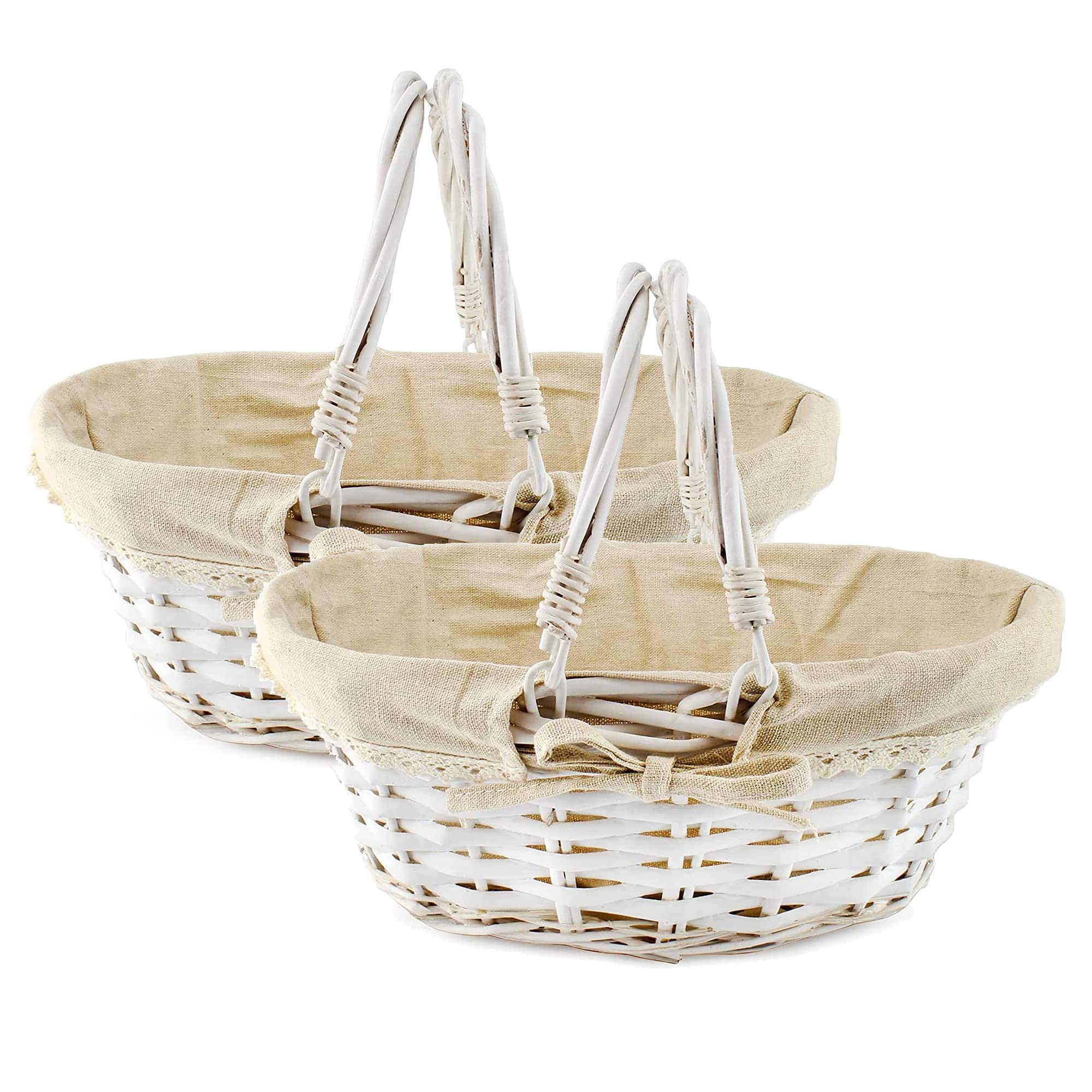 Cornucopia Brands Wicker Baskets w/Handles (2-Pack, White-Painted), for Easter, Picnics, Gifts, Home Decor and More, 13 x 10 x 6 Inches