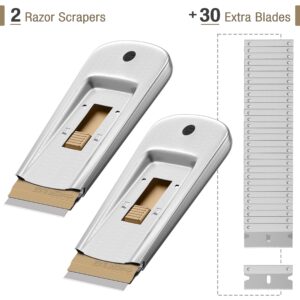 Bates- Metal Razor Blade Scraper, 2 Pack, 30 Extra Blades, Scraper for Cleaning, Glass Scraper, Razor Blade Scraper Tool, Razor Scraper Tool, Scraper Blades, Window Scraper with Razor Blade