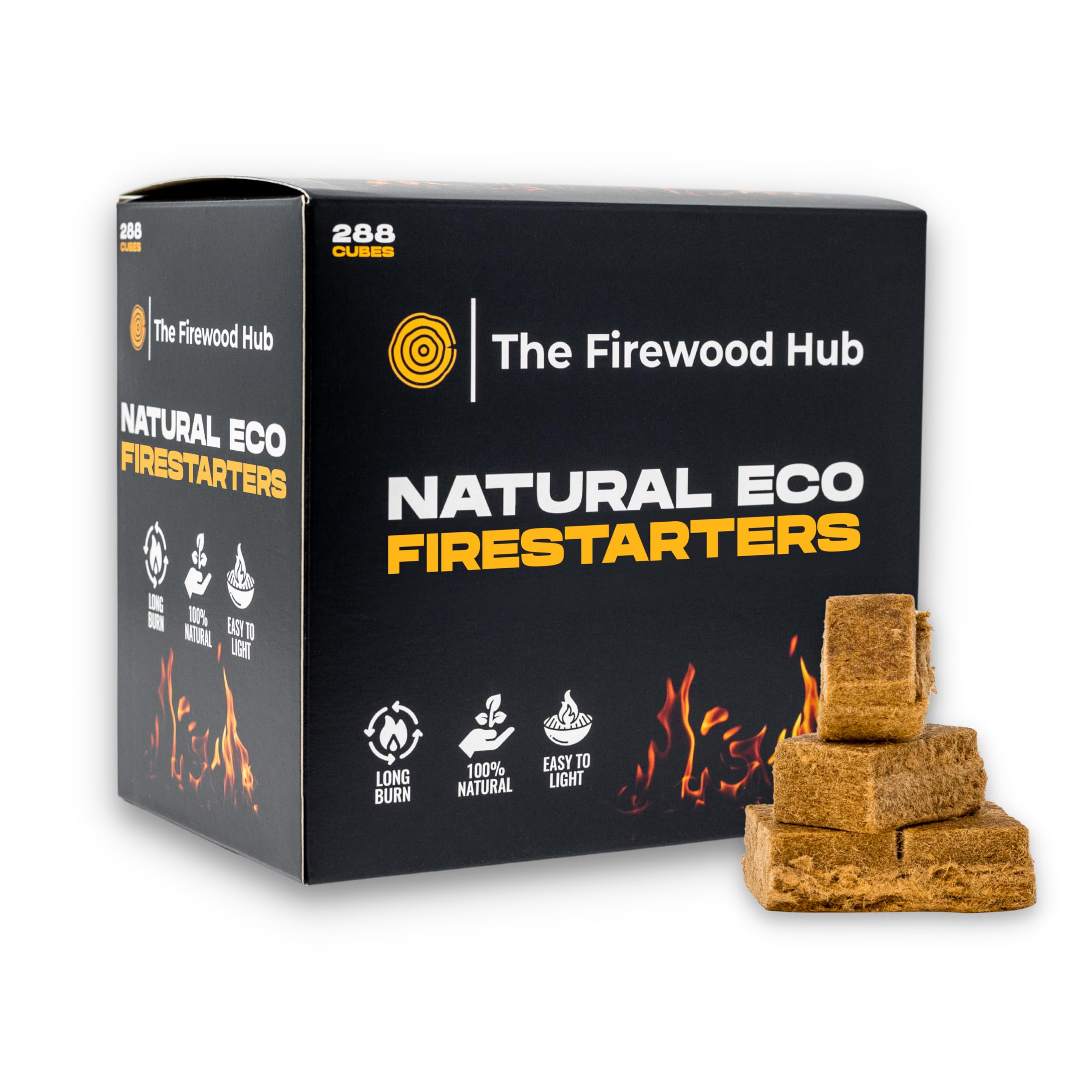 Fire Starter Cubes - 288 Squares per Box, Wood Fibre and Wax Composition, Ideal Fire Starters for Campfires, Efficient Charcoal Starter Solution for Outdoor and Indoor Use