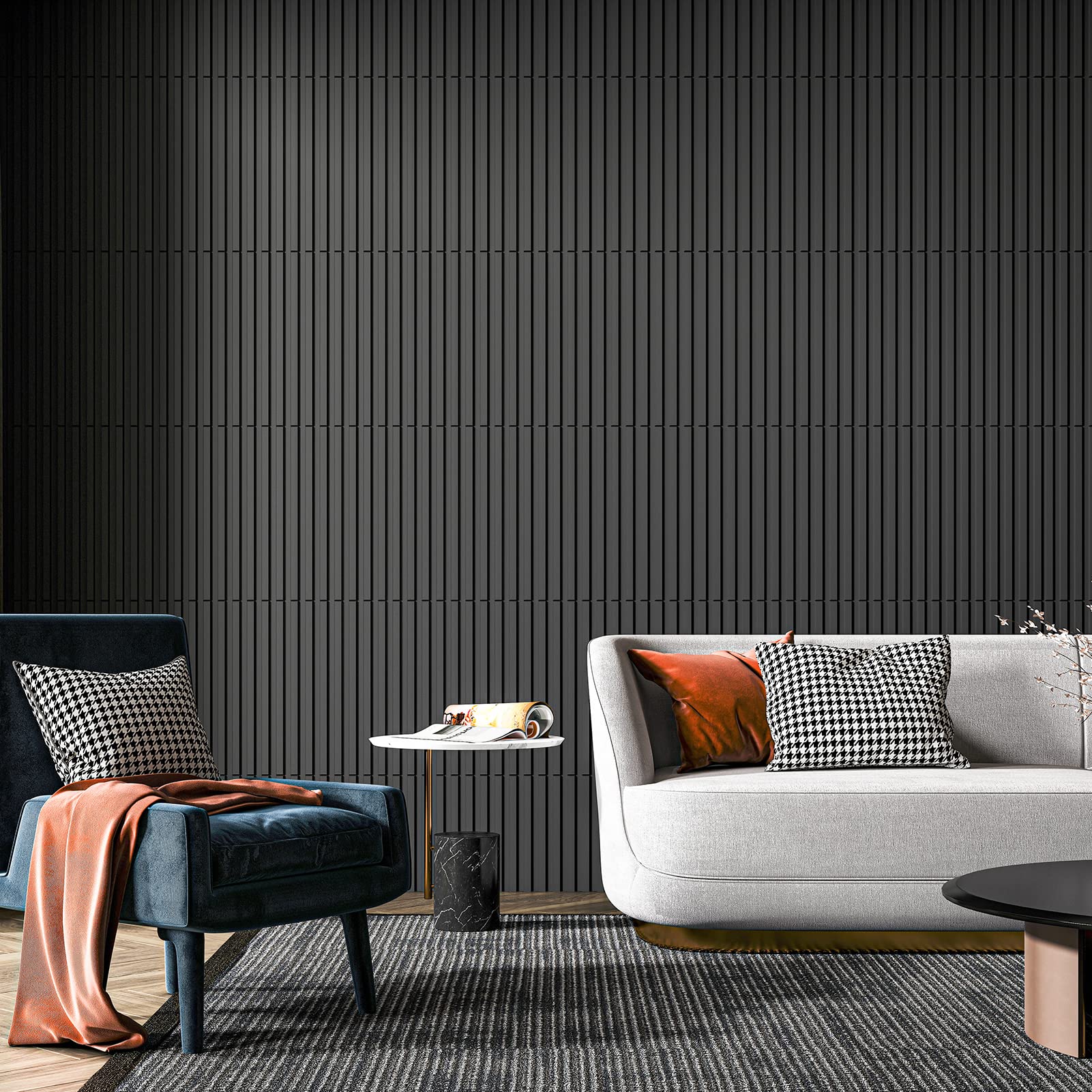 Art3d Slat Wall Panel, 3D Fluted Textured Panel 12-Tile 19.7 x 19.7in. - Black