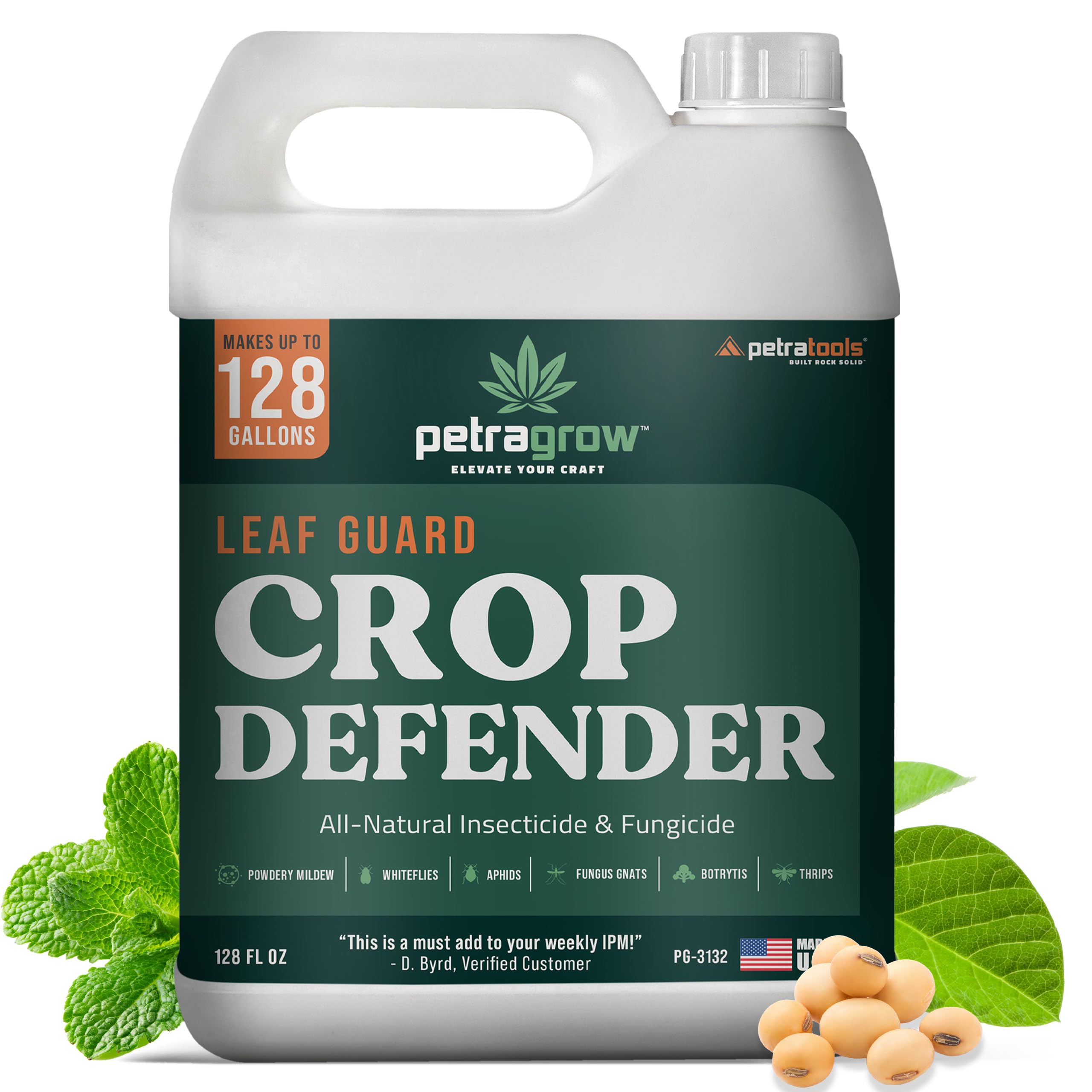 PetraGrow Crop Defender Leaf Guard Super Concentrate Pesticide, Miticide, Plant Fungicide, Insecticide for Indoor Plants, Spider Mite Spray, Powdery Mildew Spray for Plants - 1 Gal