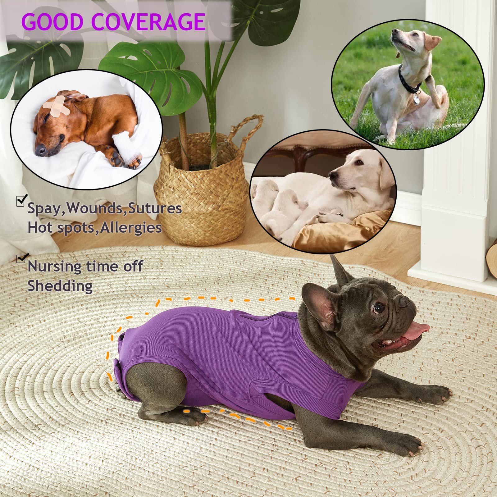 Wabdhaly Dog Surgery Recovery Suit for Female Spay,Puppy Surgical Recovery Zip Up Suit,Anti-Licking Bodysuit for Abdominal Wounds,Cone Alternative Recovery Blank Suit for Dogs