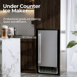 GLACER Under Counter Ice Maker, 80lbs/ 24H, Built-in Ice Machine with Drain Pump, Reversible Door, 24H Timer & Self-Cleaning, Freestanding Ice Cube Machine for Commercial and Home Use