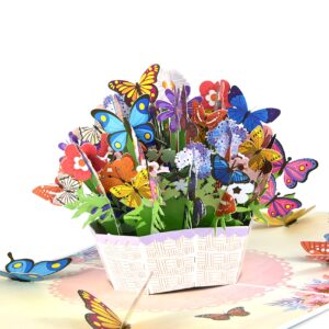 Teabug Cards Basket of Colorful Butterflies Pop Up Card, Birthday Card, Mothers Day Card, Get-Well Card, Spring and Summber Card, All Occasions