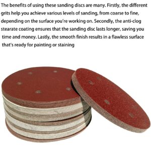 100 PCS 9-Inch 6-Hole Drywall Sanding Discs Set - 60 80 120 150 240 Grits Sandpaper, 9" Aluminum Oxide Hook-and-Loop Drywall Sander Paper for Power Drywall Sander