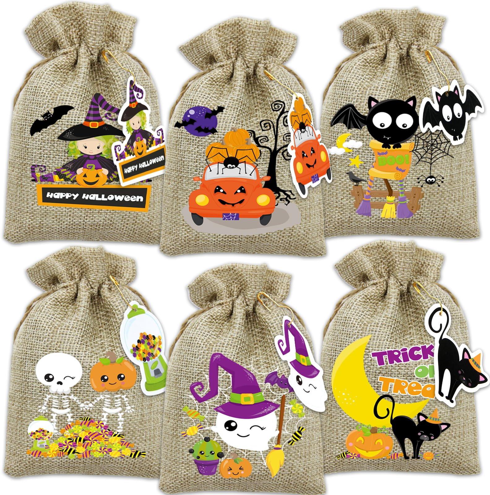 WorldBazaar Halloween Burlap Candy Bags 24PCS Halloween Burlap Treat Bags 4“ X 6” Halloween Linen Goodie Bags Wrapping Decorative Bags for Halloween Party Favors