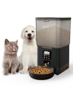 ciays automatic cat feeder, 5.6l, 4 meals per day, pet dry food dispenser, dual power supply & voice recorder, black