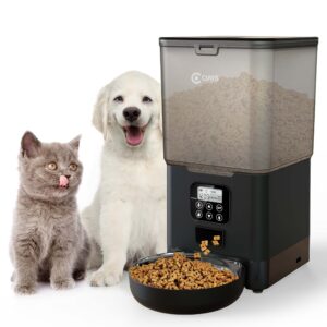 Ciays Automatic Cat Feeder, 5.6L, 4 Meals Per Day, Pet Dry Food Dispenser, Dual Power Supply & Voice Recorder, Black