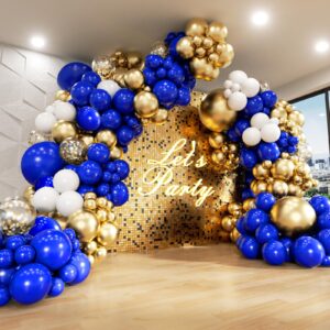 royal blue and gold balloons arch garland kit, 18 12 10 5 inch navy blue metallic gold white for graduation decorations class of 2024 birthday wedding party decorations