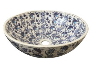 bathroom floral vessel sink, ceramic countertop basin, bowl sink, lavatory, bathroom remodel, restroom washbasin, sink for cafe, washstand