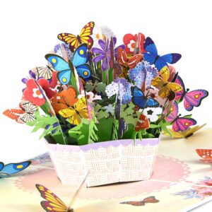 teabug cards basket of colorful butterflies pop up card, birthday card, mothers day card, get-well card, spring and summber card, all occasions