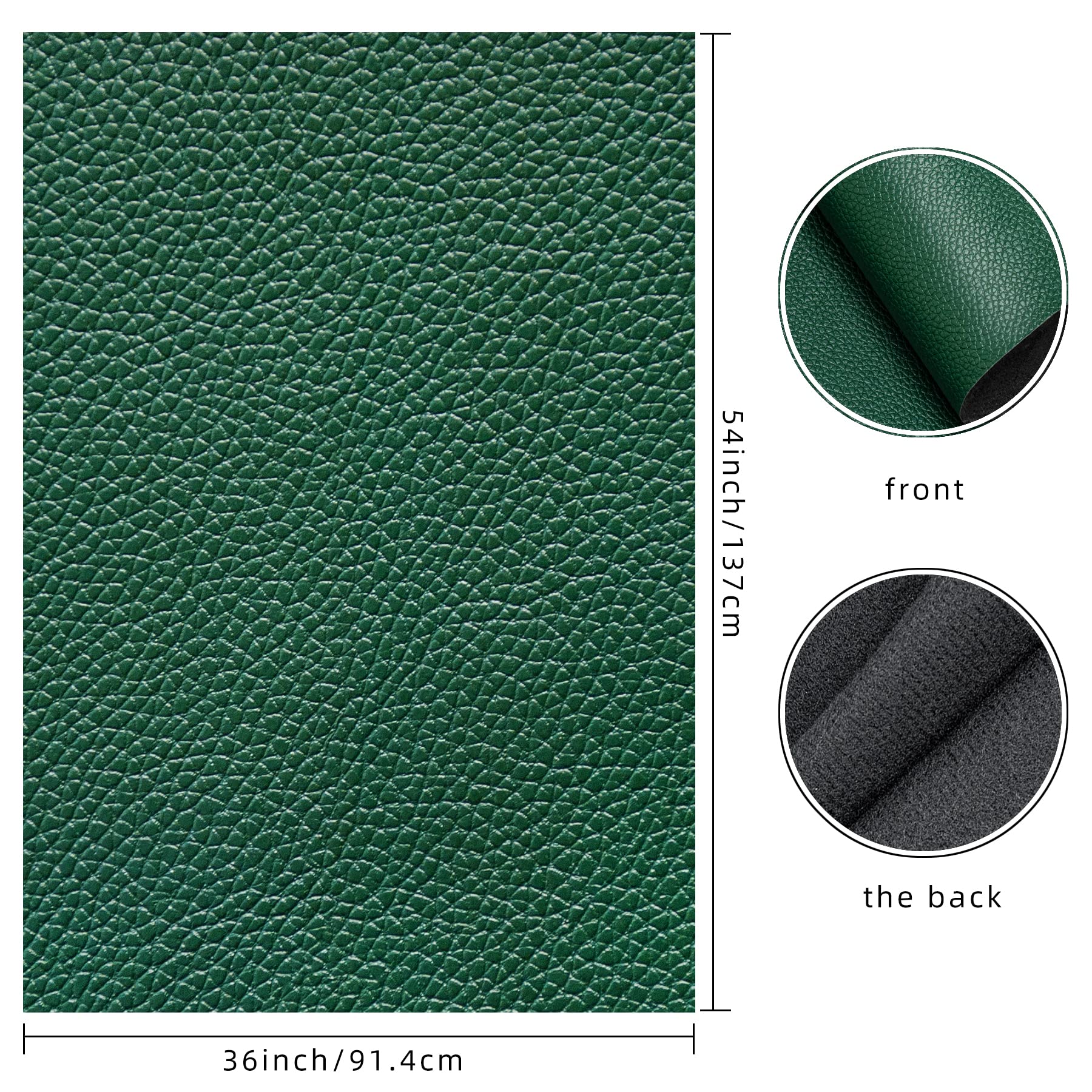 Soft PU Leather Large Faux Leather 36" x 54", 0.8 mm Thickness Faux Leather Fabric by The Yard Leather Material for Upholstery Couch Sofa Bags Chairs Car Seats DIY Crafts (Green)