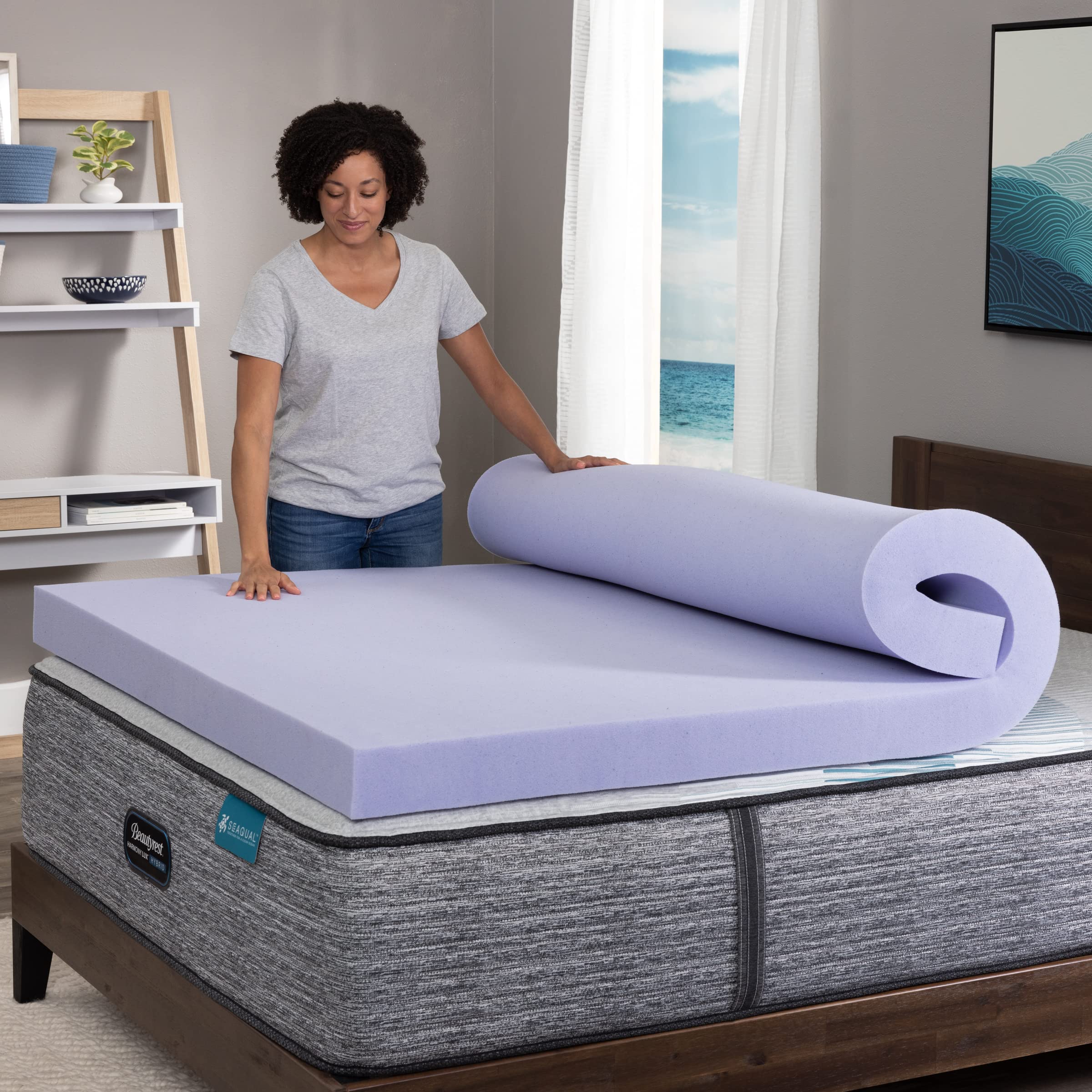 BEAUTYREST, Lavender Colored, Aloe Gel Bead, Pressure Relieving Memory Foam Mattress Topper, 4 inch, California King