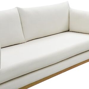 Meridian Furniture 157Cream-L Langham Collection Mid-Century Modern Linen Textured Fabric Upholstered Loveseat, Cream Linen Textured Fabric, Natural Finish Wood Base, 66" W x 33.5" D x 33" H, Cream