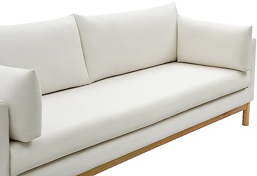 Meridian Furniture 157Cream-L Langham Collection Mid-Century Modern Linen Textured Fabric Upholstered Loveseat, Cream Linen Textured Fabric, Natural Finish Wood Base, 66" W x 33.5" D x 33" H, Cream