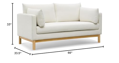 Meridian Furniture 157Cream-L Langham Collection Mid-Century Modern Linen Textured Fabric Upholstered Loveseat, Cream Linen Textured Fabric, Natural Finish Wood Base, 66" W x 33.5" D x 33" H, Cream