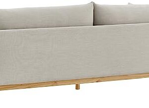 Meridian Furniture 157Beige-S Langham Collection Mid-Century Modern Linen Textured Fabric Upholstered Sofa, Beige Linen Textured Fabric, Natural Finish Wood Base, 89.5" W x 33.5" D x 33" H, Beige