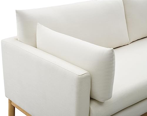 Meridian Furniture 157Cream-L Langham Collection Mid-Century Modern Linen Textured Fabric Upholstered Loveseat, Cream Linen Textured Fabric, Natural Finish Wood Base, 66" W x 33.5" D x 33" H, Cream